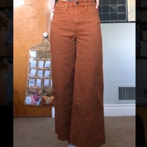 Madewell rust colored denim flare pants